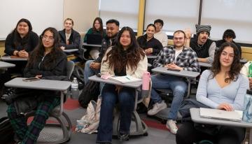 Students at desks in class